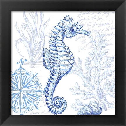 Framed Coastal Sketchbook Sea Horse Print