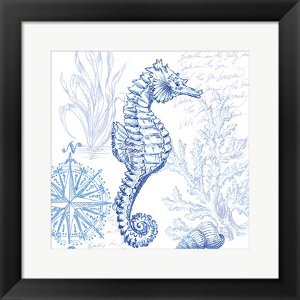 Framed Coastal Sketchbook Sea Horse Print