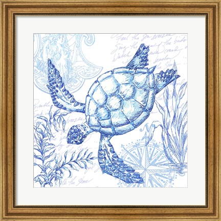 Framed Coastal Sketchbook Turtle Print