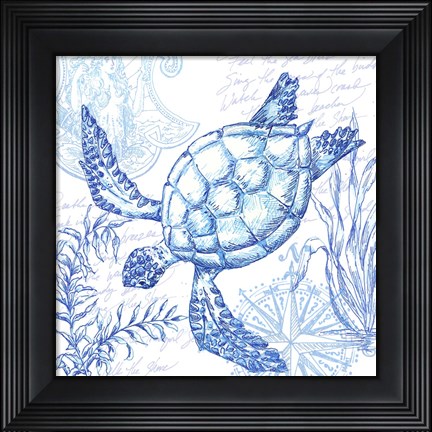 Framed Coastal Sketchbook Turtle Print