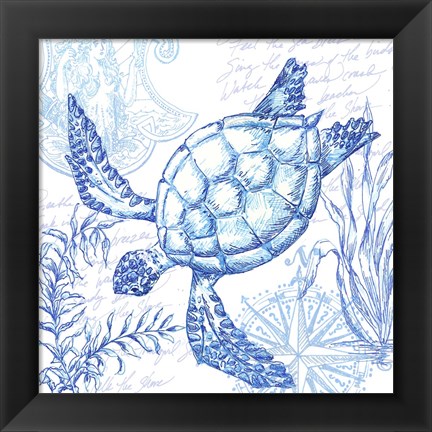 Framed Coastal Sketchbook Turtle Print