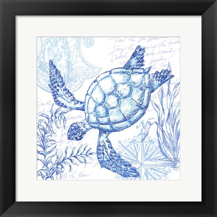 Framed Coastal Sketchbook Turtle Print