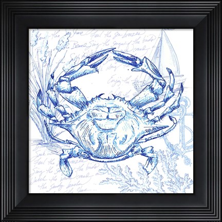 Framed Coastal Sketchbook Crab Print