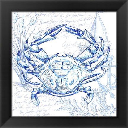 Framed Coastal Sketchbook Crab Print