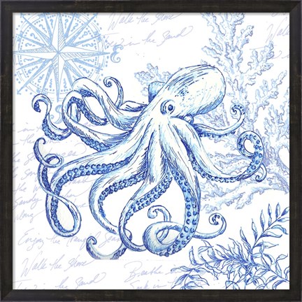 Framed Coastal Sketchbook Octopus Print