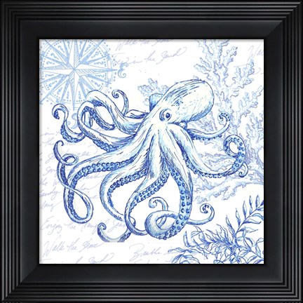 Framed Coastal Sketchbook Octopus Print