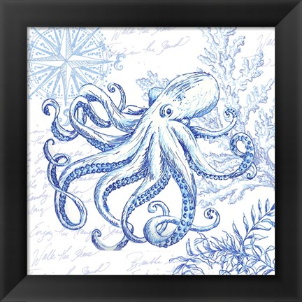 Framed Coastal Sketchbook Octopus Print