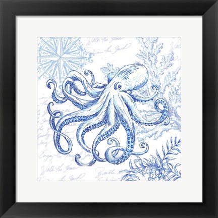 Framed Coastal Sketchbook Octopus Print