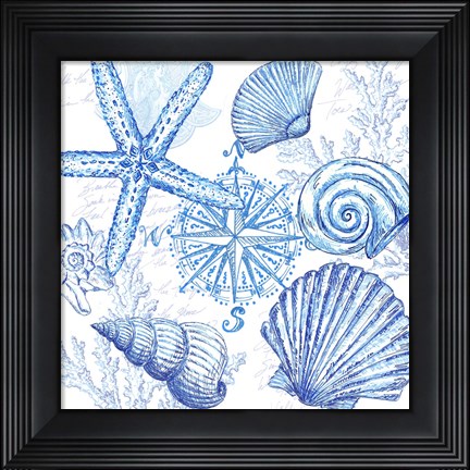 Framed Coastal Sketchbook Shell Toss Print
