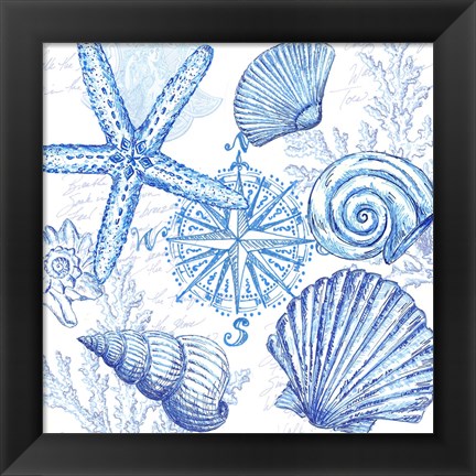 Framed Coastal Sketchbook Shell Toss Print