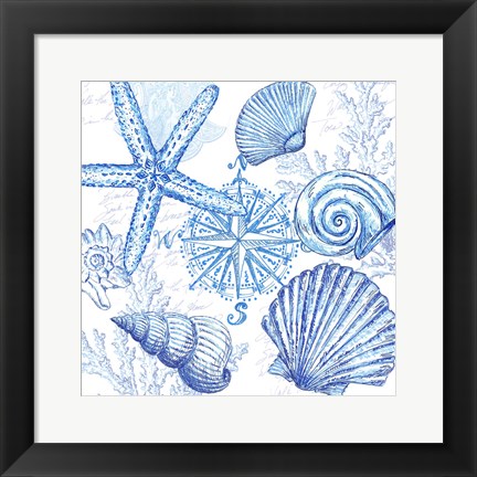 Framed Coastal Sketchbook Shell Toss Print