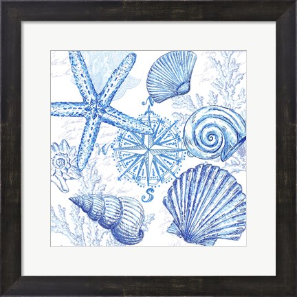 Framed Coastal Sketchbook Shell Toss Print