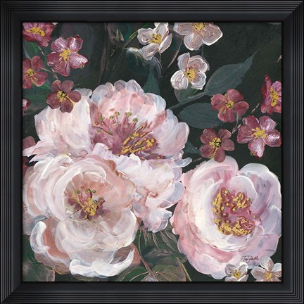 Framed Romantic Moody Florals on Black II Print