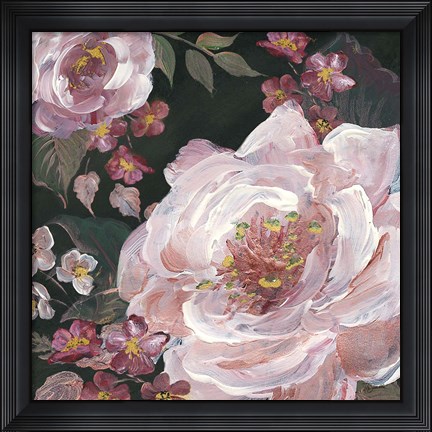 Framed Romantic Moody Florals on Black III Print