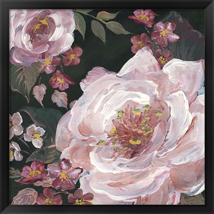 Framed Romantic Moody Florals on Black III Print