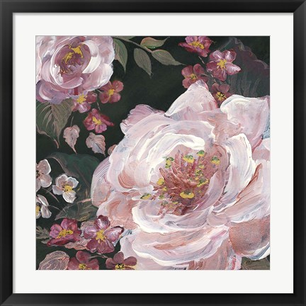 Framed Romantic Moody Florals on Black III Print