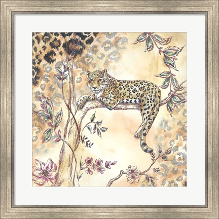 Framed Leopard on Neutral I Print