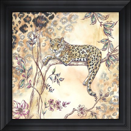 Framed Leopard on Neutral I Print