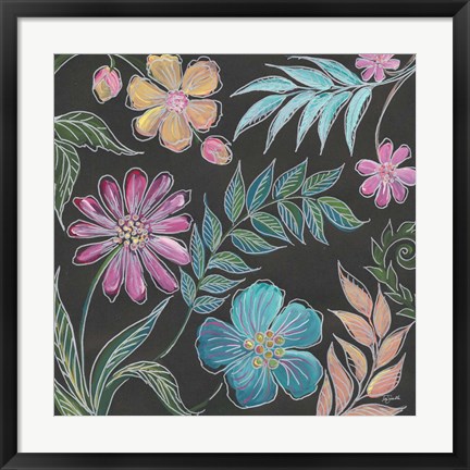 Framed Boho Florals on Black I Print