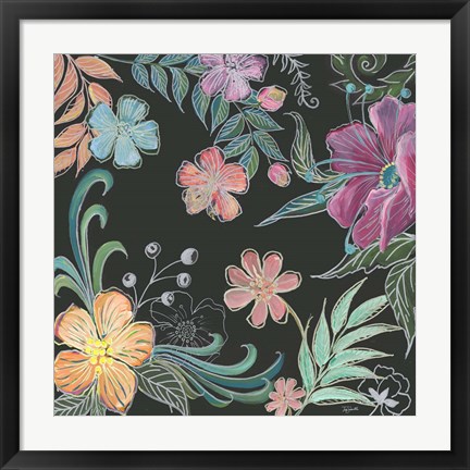 Framed Boho Florals on Black II Print