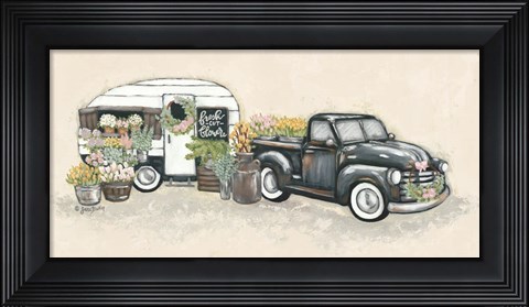 Framed Vintage Flower Truck and Trailer Print