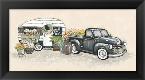 Framed Vintage Flower Truck and Trailer Print