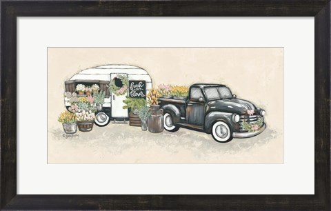 Framed Vintage Flower Truck and Trailer Print