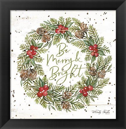 Framed Be Merry &amp; Bright Wreath Print