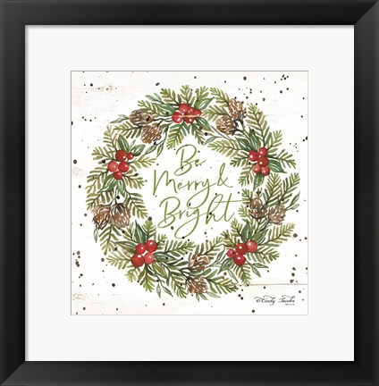 Framed Be Merry &amp; Bright Wreath Print