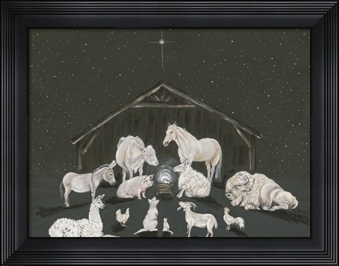 Framed Animal Nativity Scene Print