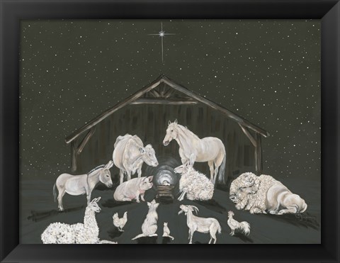 Framed Animal Nativity Scene Print