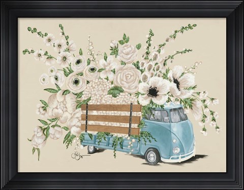 Framed VW Bus White Print
