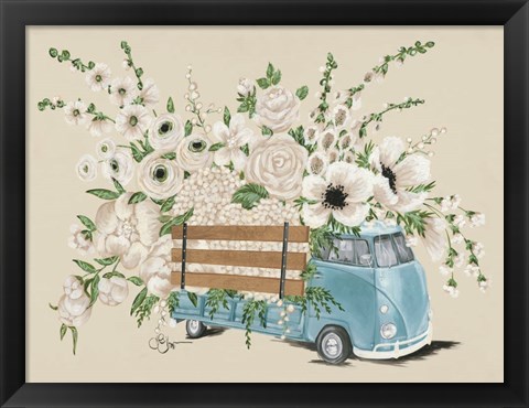 Framed VW Bus White Print