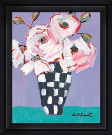 Framed Bouquet on Cornflower and Jade Print