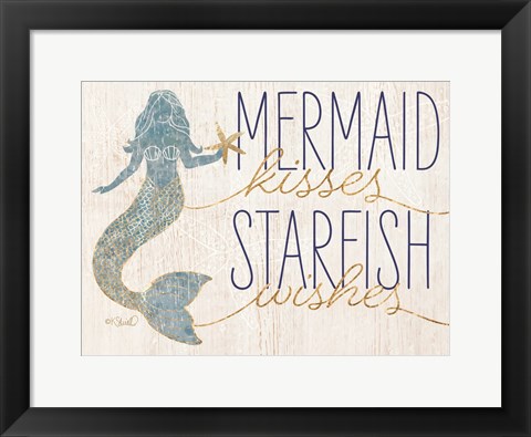 Framed Mermaid Kisses Starfish Wishes Print