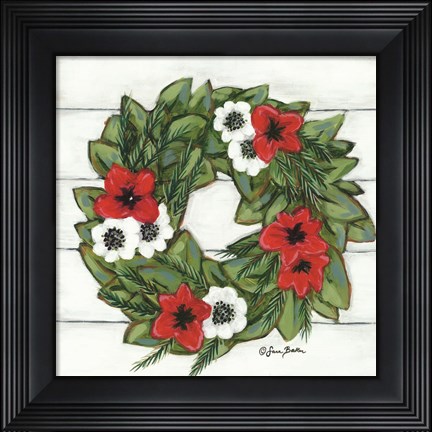 Framed Magnolia Winter Wreath Print