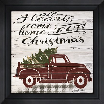 Framed All Hearts Red Truck Print
