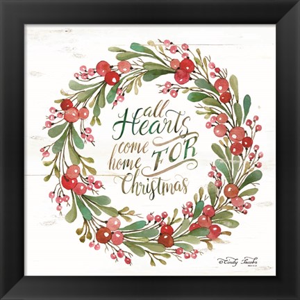 Framed All Hearts Come Home for Christmas Berry Wreath Print