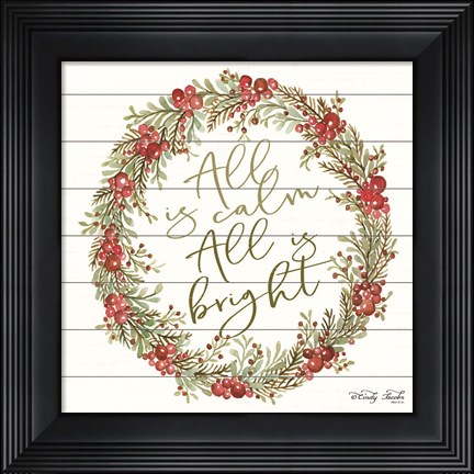 Framed All is Calm Berry Wreath Print