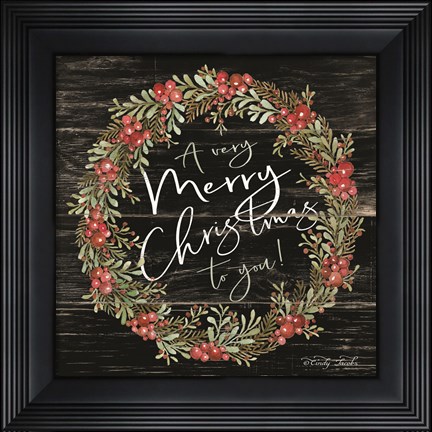 Framed Very Merry Christmas Wreath Print