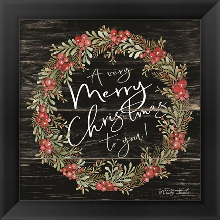 Framed Very Merry Christmas Wreath Print