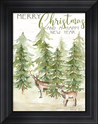 Framed Merry Christmas &amp; Happy New Year Deer Print