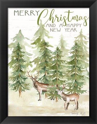 Framed Merry Christmas &amp; Happy New Year Deer Print