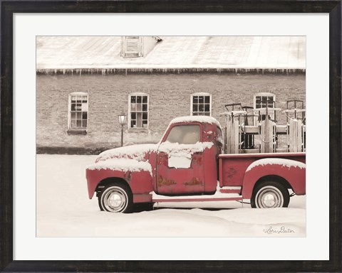 Framed Old Sled Works Red Truck Print