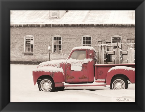 Framed Old Sled Works Red Truck Print