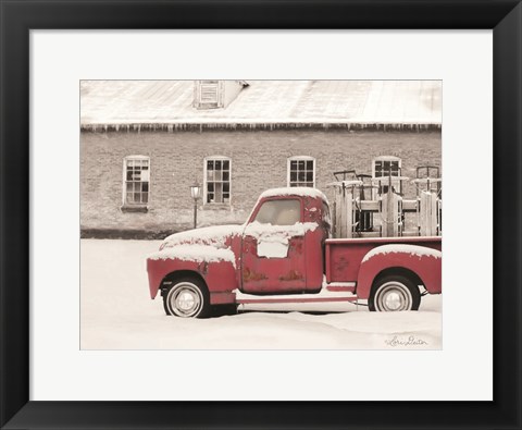 Framed Old Sled Works Red Truck Print