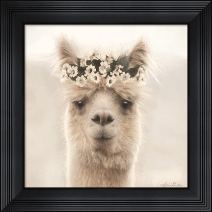 Framed Alpaca with Flowers Print