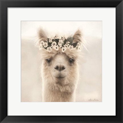 Framed Alpaca with Flowers Print