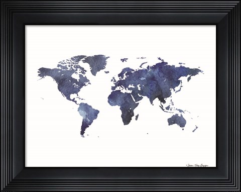 Framed Watercolor World in Dark Blues Print