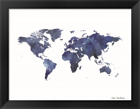 Framed Watercolor World in Dark Blues Print